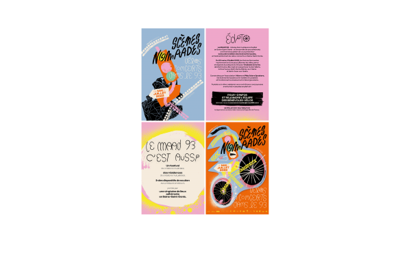 communication visuelle (affiche, dépliant programme) pour les scènes nomaades, festival itinérant de musiques actuelles en seine saint denis