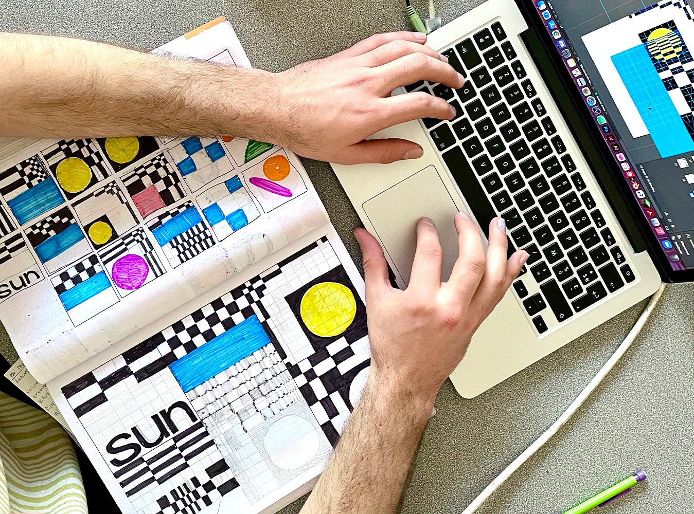 Photos prises durant le workshop The Rhythm of The Tiles à l'ÉSAD d'Amiens en 2021. Durant cette semaine France-Portugal, les étudiants ont réalisé une collection de carreaux, qui selon l'assemblage, permettait de créer différents motifs.