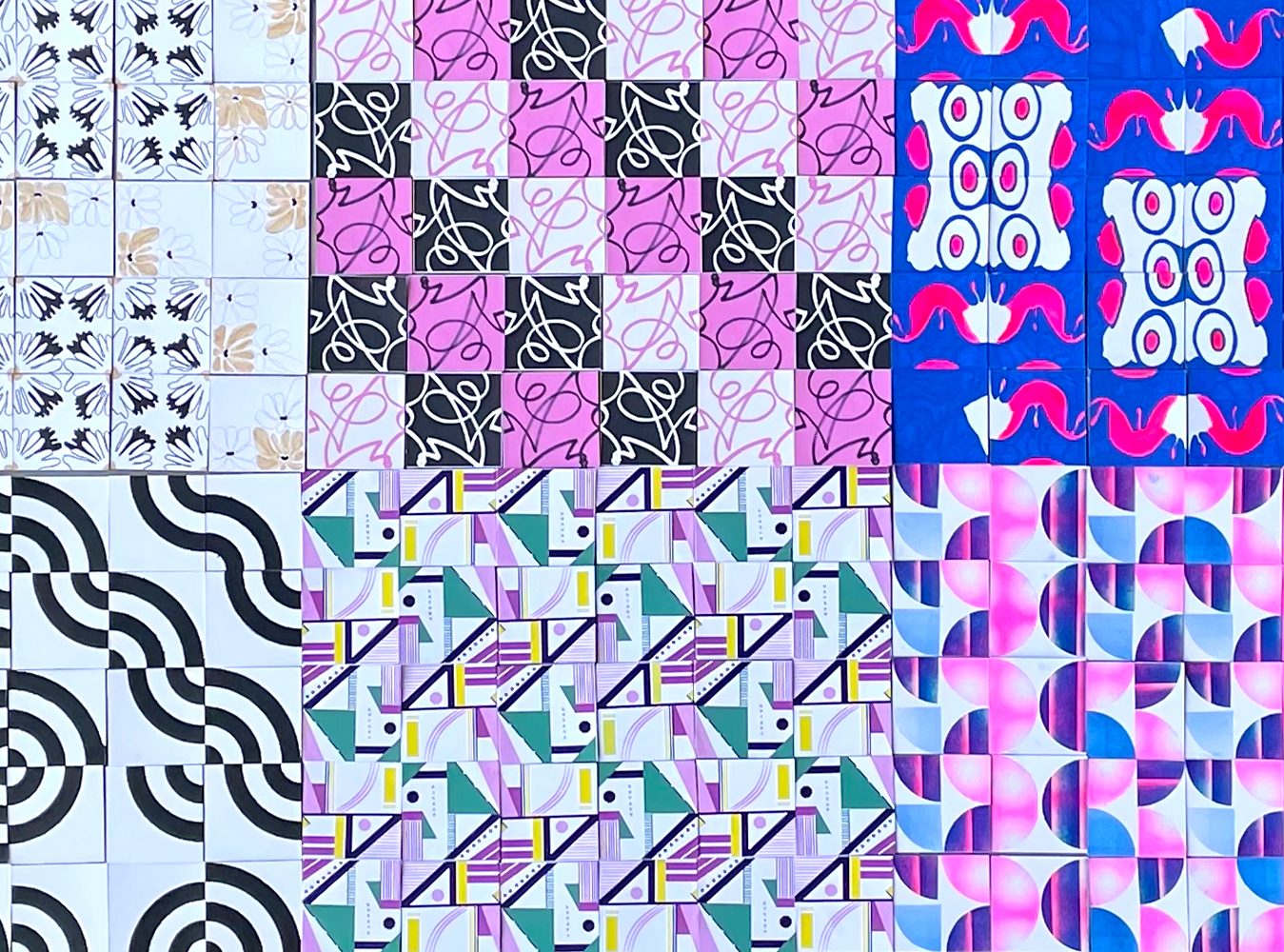 Photos prises durant le workshop The Rhythm of The Tiles à l'ÉSAD d'Amiens en 2021. Durant cette semaine France-Portugal, les étudiants ont réalisé une collection de carreaux, qui selon l'assemblage, permettait de créer différents motifs.